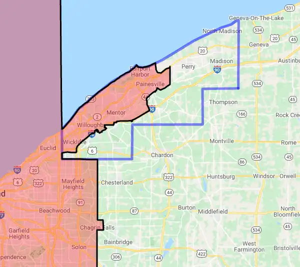 County level USDA loan eligibility boundaries for Lake, Ohio
