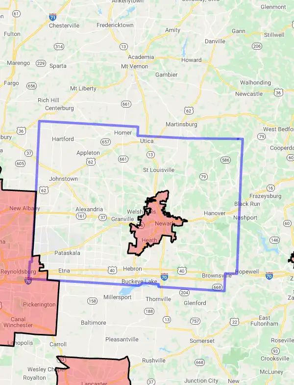 County level USDA loan eligibility boundaries for Licking, Ohio