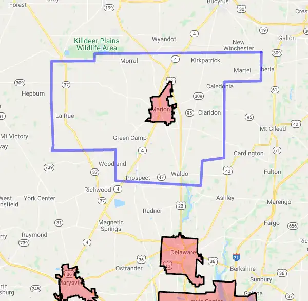 County level USDA loan eligibility boundaries for Marion, Ohio