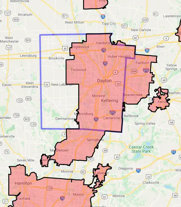 County level USDA loan eligibility boundaries for Montgomery, Ohio