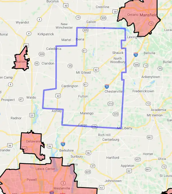 County level USDA loan eligibility boundaries for Morrow, Ohio