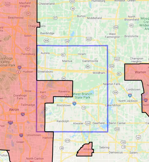 County level USDA loan eligibility boundaries for Portage, Ohio