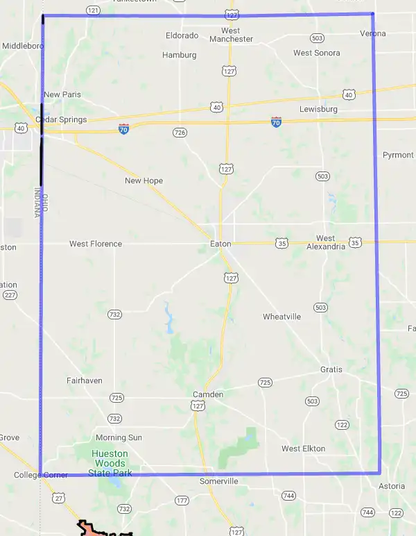 County level USDA loan eligibility boundaries for Preble, Ohio