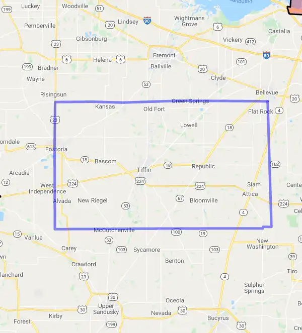 County level USDA loan eligibility boundaries for Seneca, Ohio