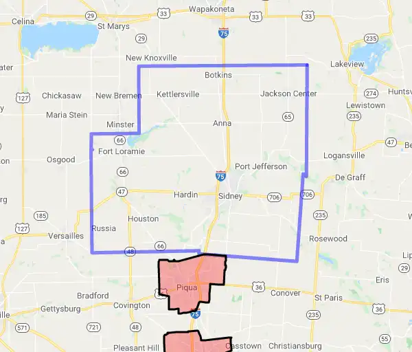 County level USDA loan eligibility boundaries for Shelby, Ohio