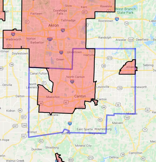 County level USDA loan eligibility boundaries for Stark, Ohio