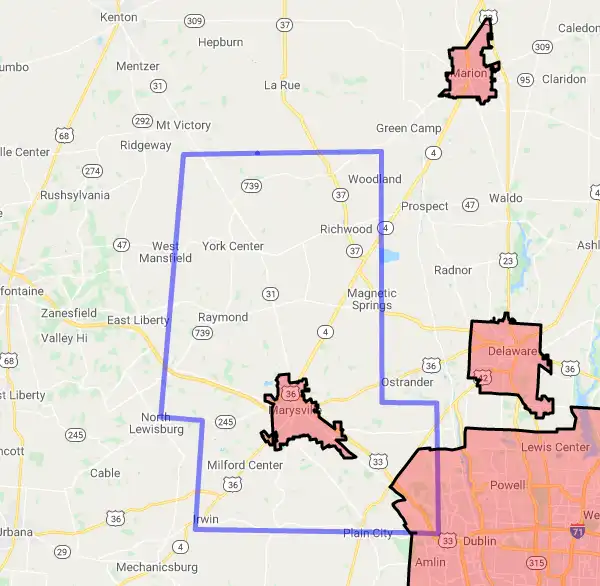 County level USDA loan eligibility boundaries for Union, Ohio
