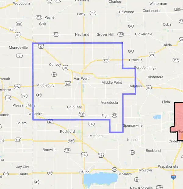 County level USDA loan eligibility boundaries for Van Wert, Ohio
