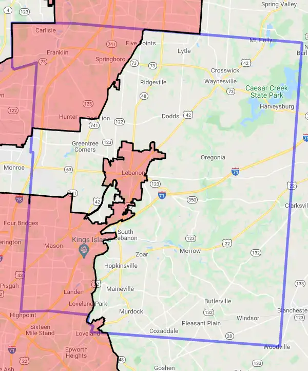 County level USDA loan eligibility boundaries for Warren, Ohio