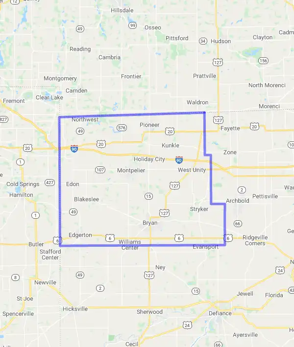 County level USDA loan eligibility boundaries for Williams, Ohio