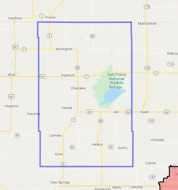 County level USDA loan eligibility boundaries for Alfalfa, Oklahoma
