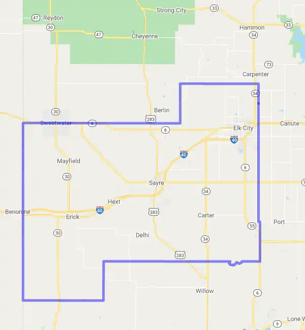 County level USDA loan eligibility boundaries for Beckham, Oklahoma