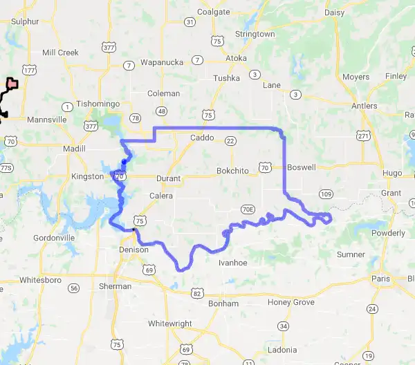 County level USDA loan eligibility boundaries for Bryan, Oklahoma