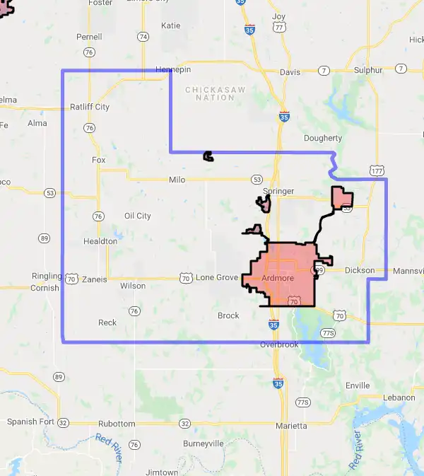 County level USDA loan eligibility boundaries for Carter, Oklahoma
