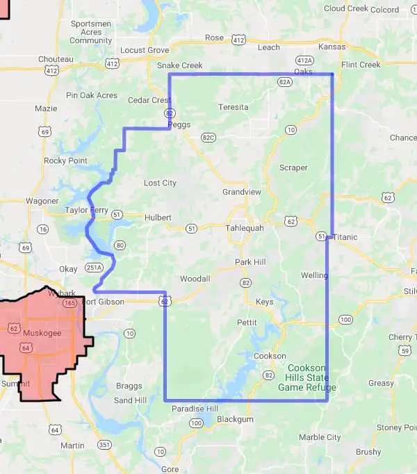 County level USDA loan eligibility boundaries for Cherokee, Oklahoma