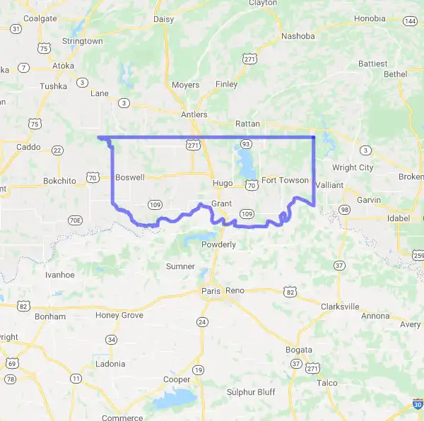 County level USDA loan eligibility boundaries for Choctaw, Oklahoma