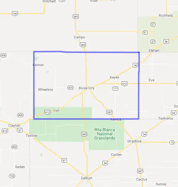 County level USDA loan eligibility boundaries for Cimarron, Oklahoma