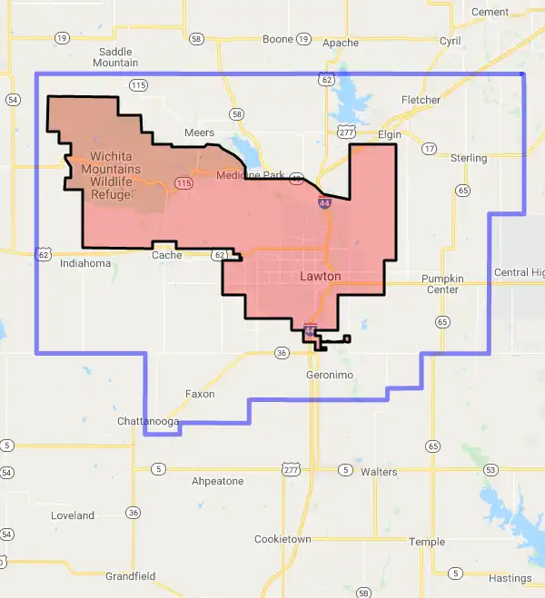 County level USDA loan eligibility boundaries for Comanche, Oklahoma