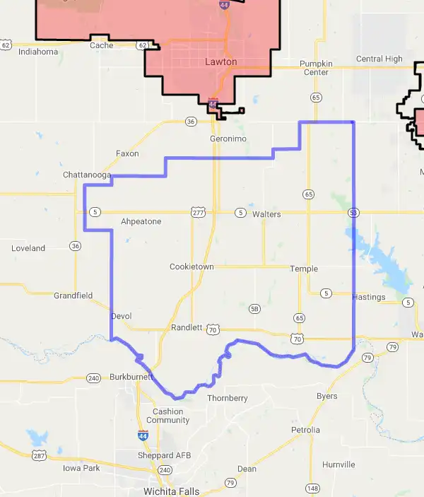 County level USDA loan eligibility boundaries for Cotton, Oklahoma