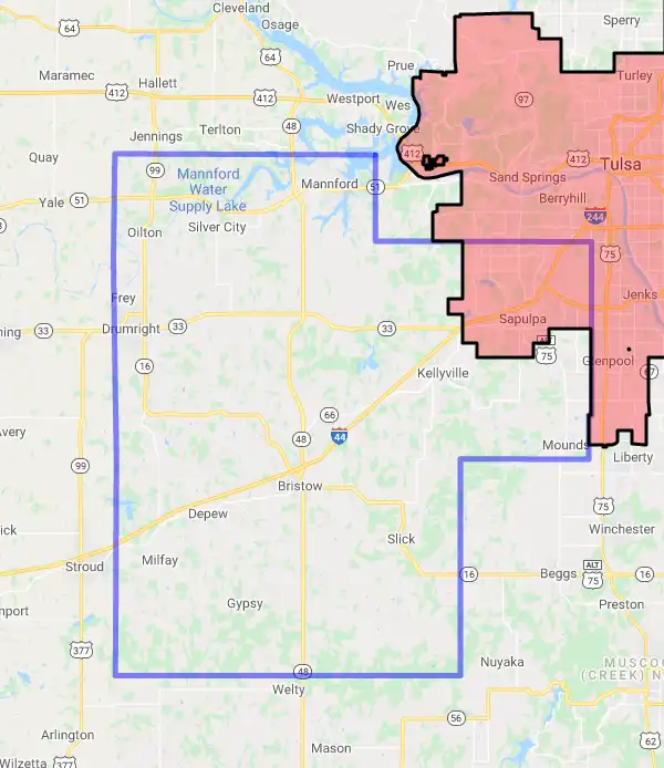 County level USDA loan eligibility boundaries for Creek, Oklahoma