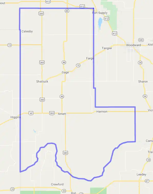 County level USDA loan eligibility boundaries for Ellis, Oklahoma