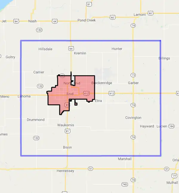 County level USDA loan eligibility boundaries for Garfield, Oklahoma