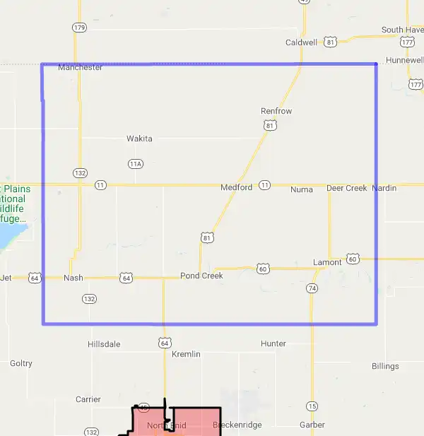 County level USDA loan eligibility boundaries for Grant, Oklahoma