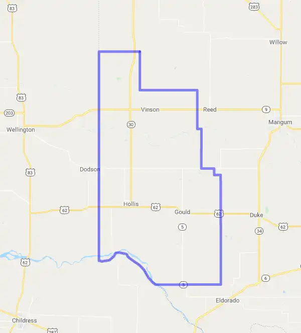County level USDA loan eligibility boundaries for Harmon, Oklahoma