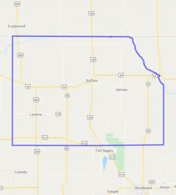 County level USDA loan eligibility boundaries for Harper, Oklahoma