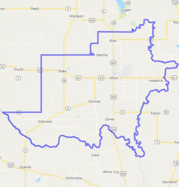 County level USDA loan eligibility boundaries for Jackson, Oklahoma