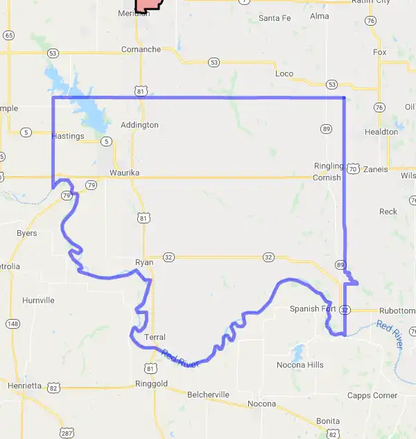 County level USDA loan eligibility boundaries for Jefferson, Oklahoma