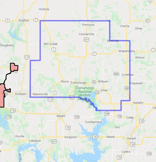 County level USDA loan eligibility boundaries for Johnston, Oklahoma