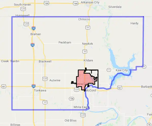 County level USDA loan eligibility boundaries for Kay, Oklahoma