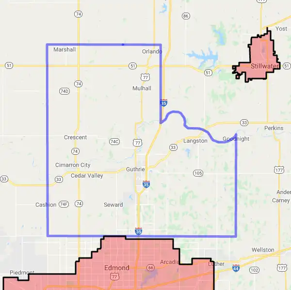 County level USDA loan eligibility boundaries for Logan, Oklahoma