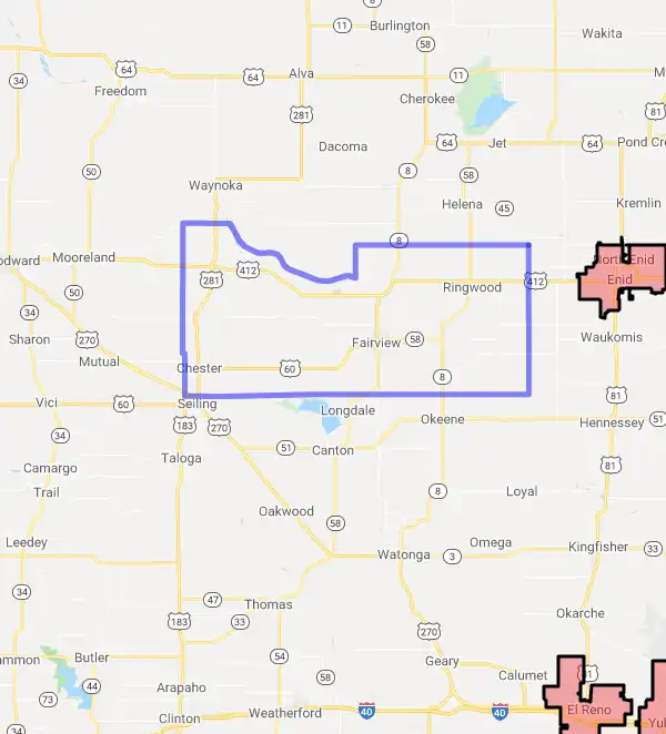 County level USDA loan eligibility boundaries for Major, Oklahoma
