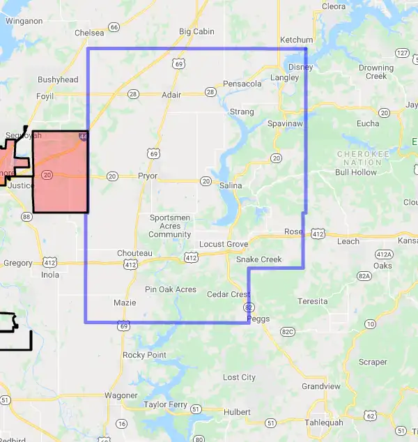 County level USDA loan eligibility boundaries for Mayes, Oklahoma
