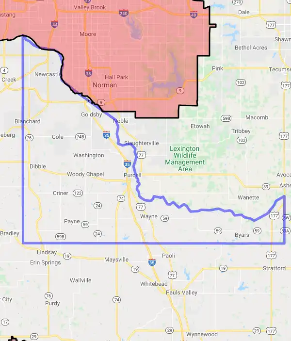 County level USDA loan eligibility boundaries for McClain, Oklahoma