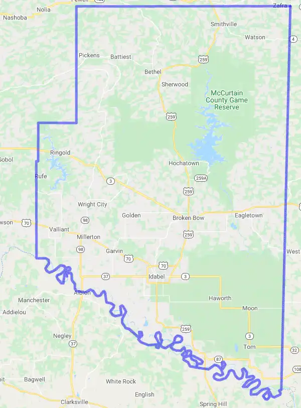 County level USDA loan eligibility boundaries for McCurtain, Oklahoma