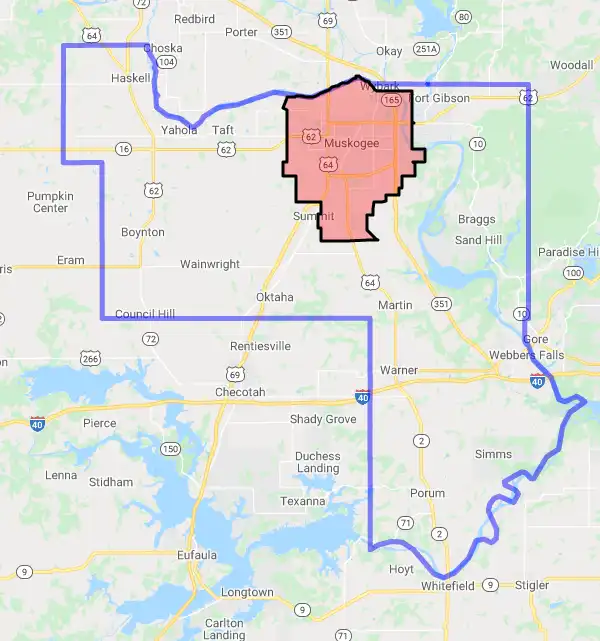 County level USDA loan eligibility boundaries for Muskogee, Oklahoma
