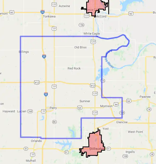 County level USDA loan eligibility boundaries for Noble, Oklahoma
