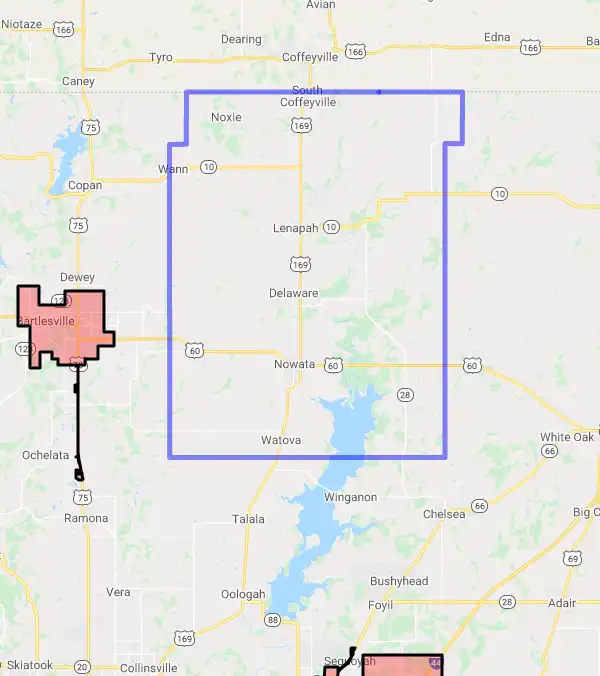 County level USDA loan eligibility boundaries for Nowata, Oklahoma