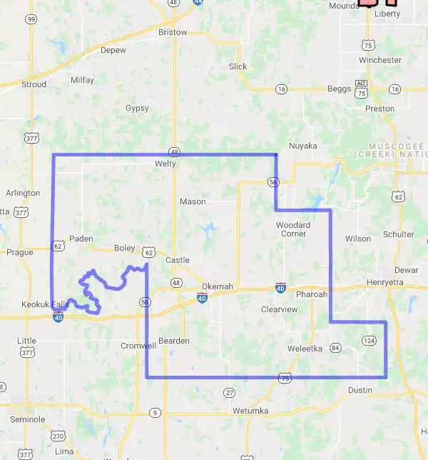 County level USDA loan eligibility boundaries for Okfuskee, Oklahoma