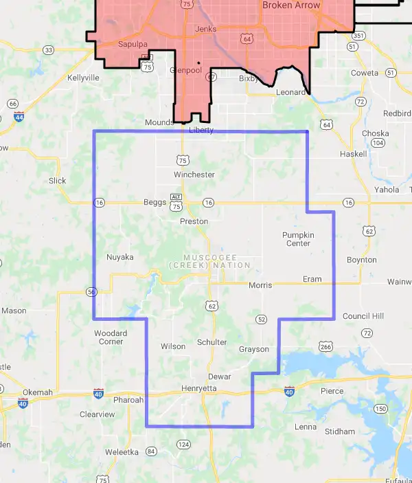 County level USDA loan eligibility boundaries for Okmulgee, Oklahoma