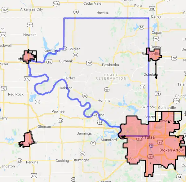 County level USDA loan eligibility boundaries for Osage, Oklahoma