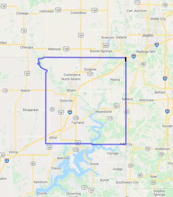 County level USDA loan eligibility boundaries for Ottawa, Oklahoma