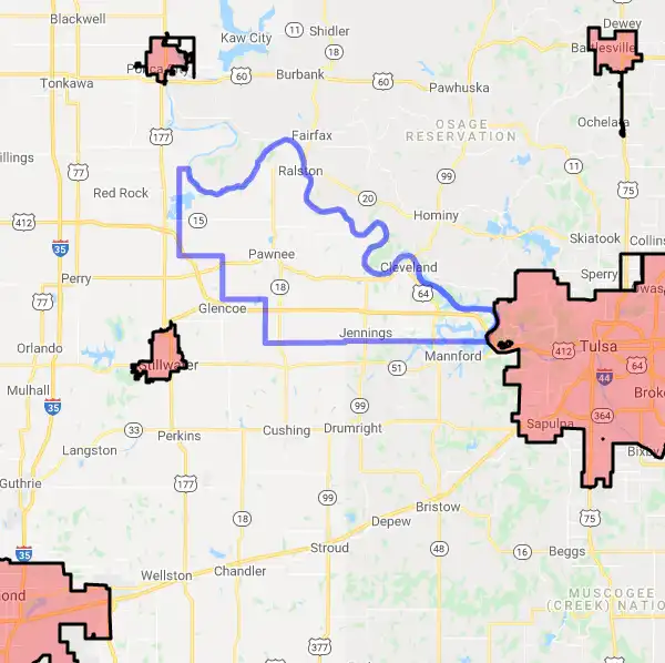 County level USDA loan eligibility boundaries for Pawnee, Oklahoma