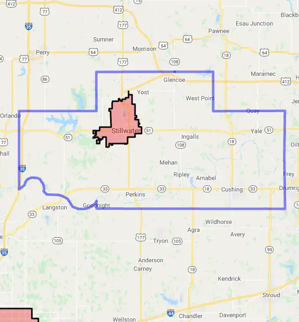 County level USDA loan eligibility boundaries for Payne, Oklahoma