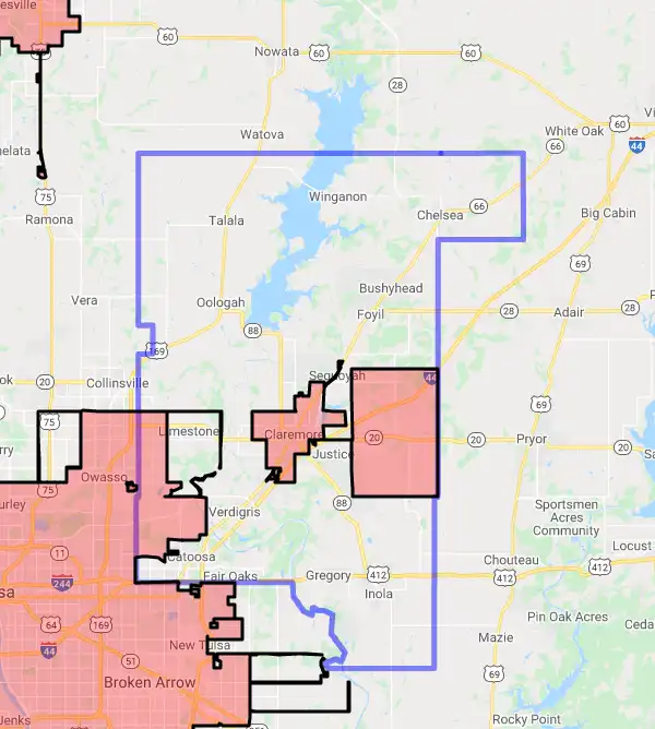 County level USDA loan eligibility boundaries for Rogers, Oklahoma
