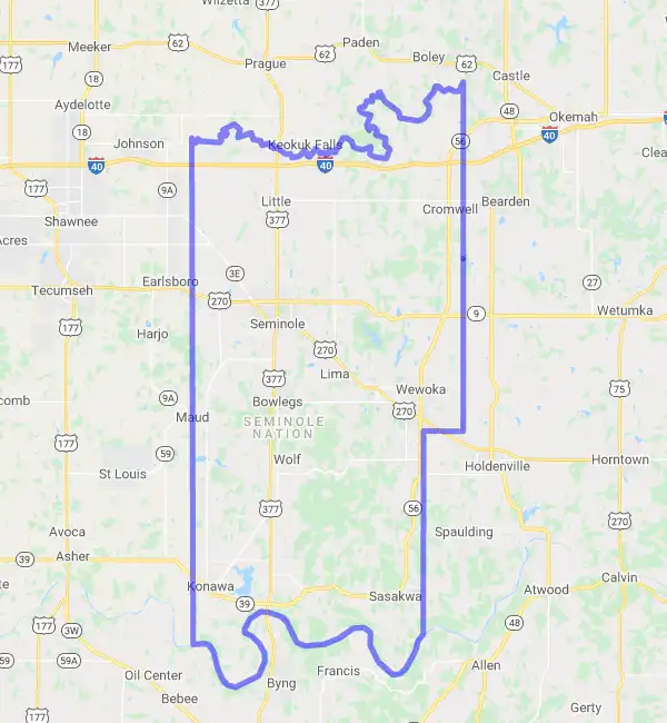 County level USDA loan eligibility boundaries for Seminole, Oklahoma
