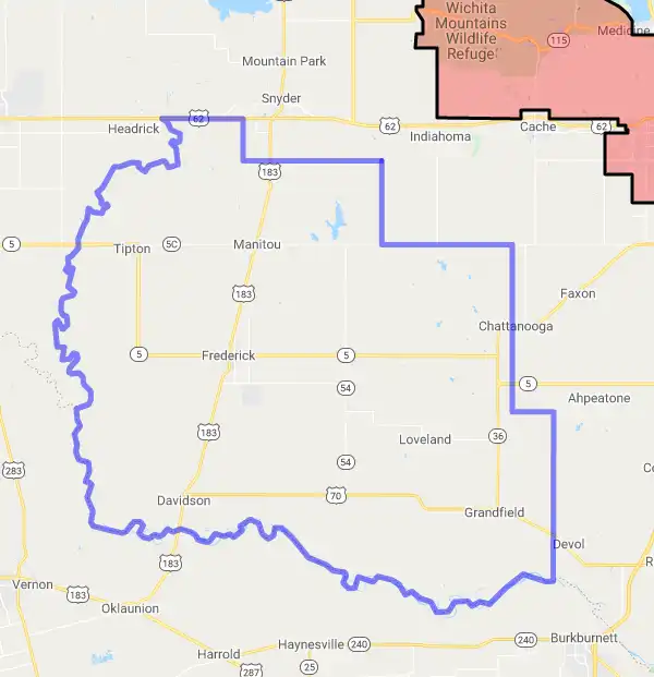 County level USDA loan eligibility boundaries for Tillman, Oklahoma